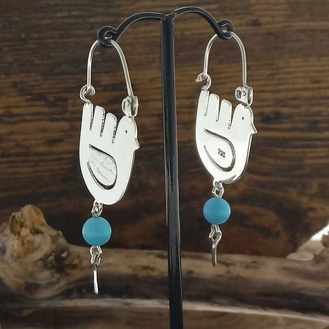 Handmade mexican silver earrings with birds and turquoise