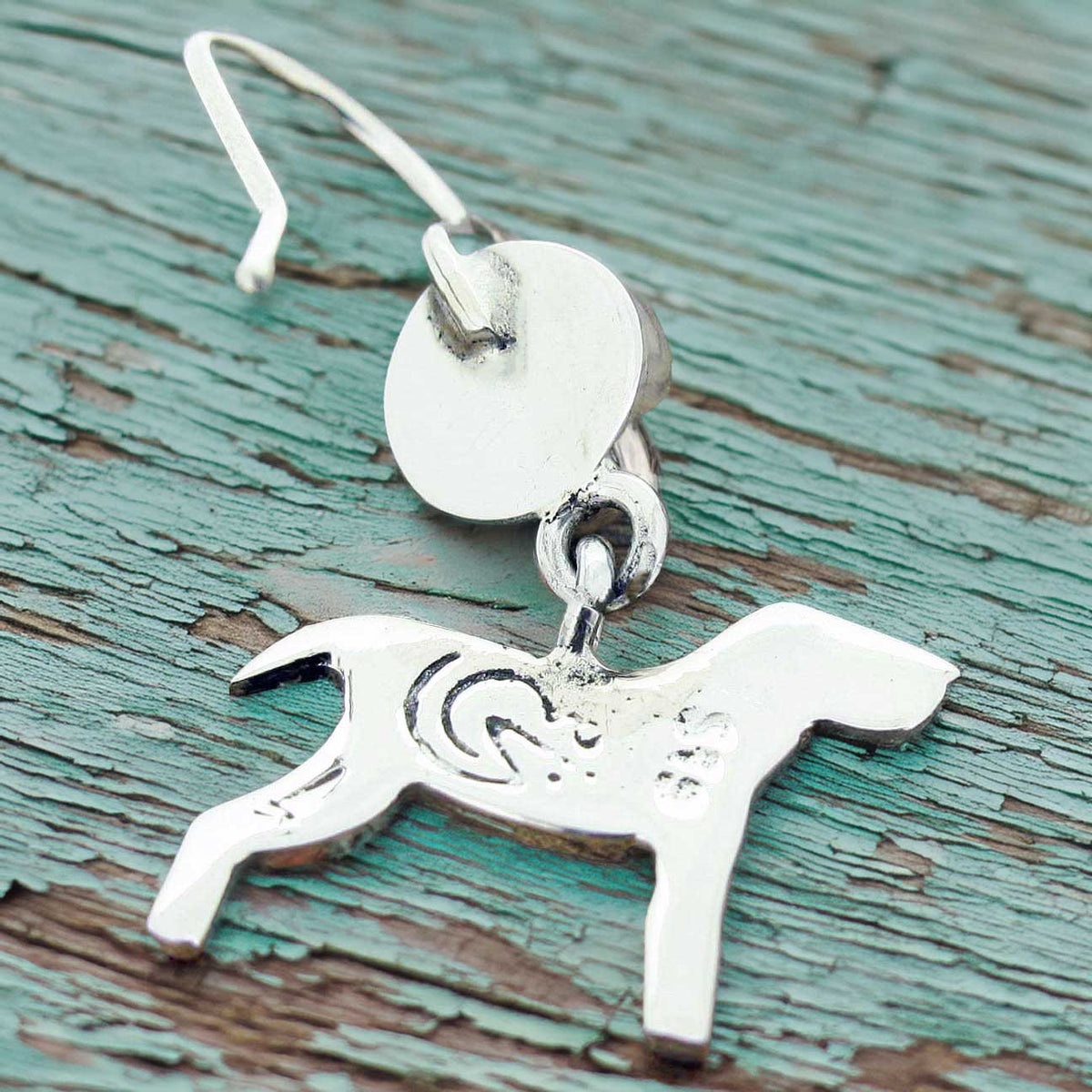 Dog with Turquoise Silver Earrings (521)