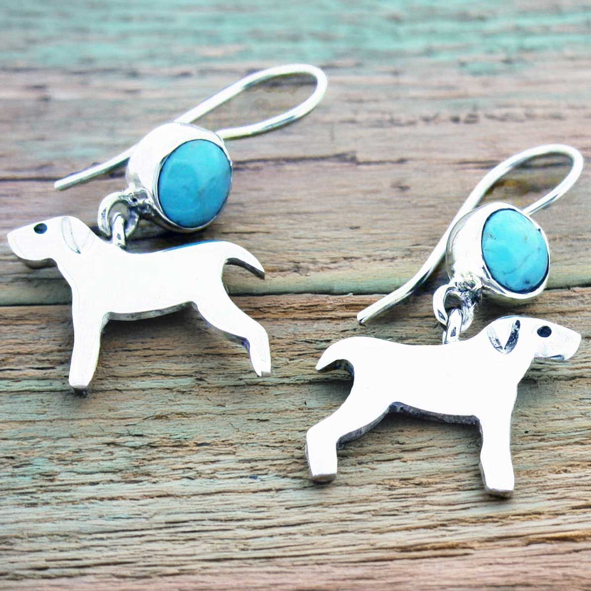 Dog with Turquoise Silver Earrings Main image