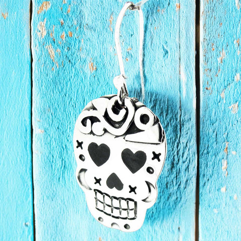 Candy skull silver drop earrings