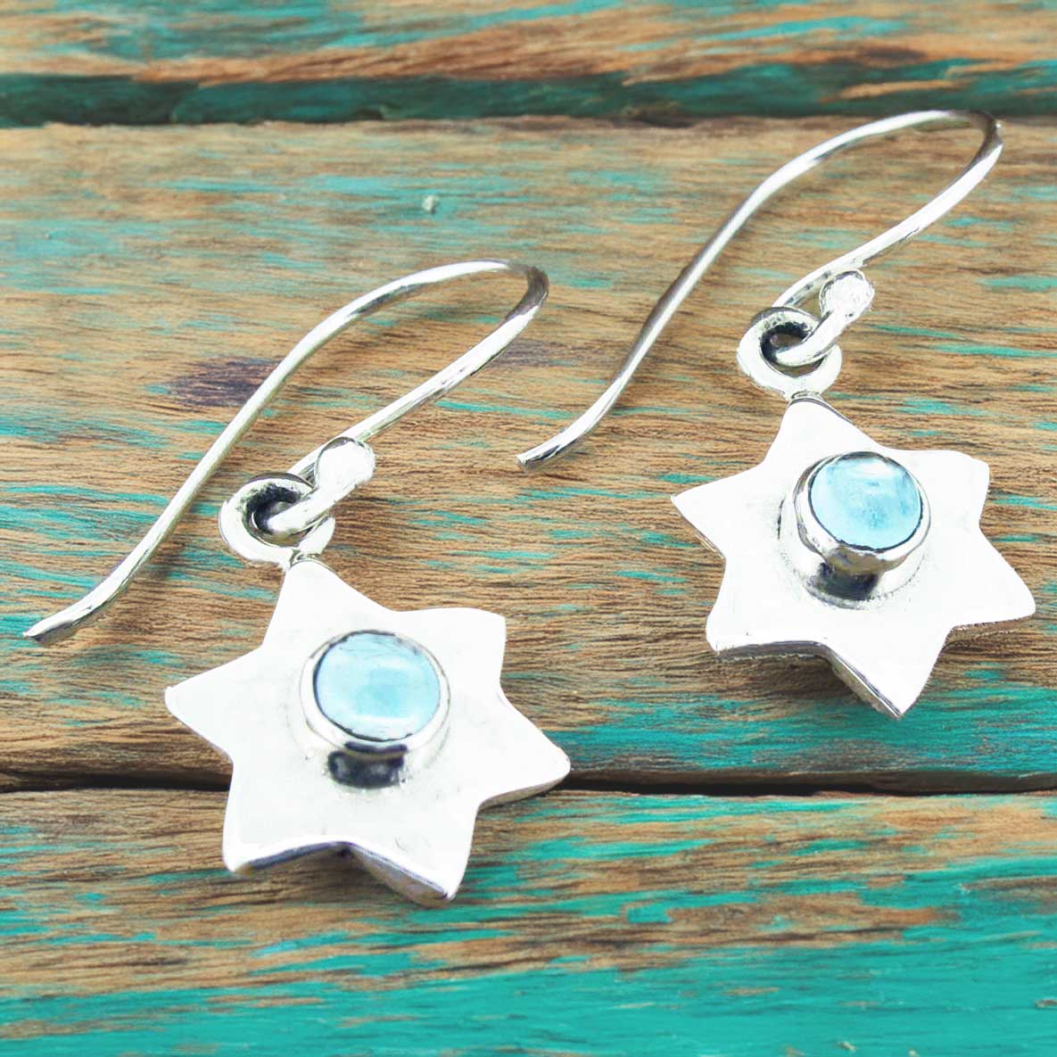 Topaz Hammered Star Silver Earrings Main image