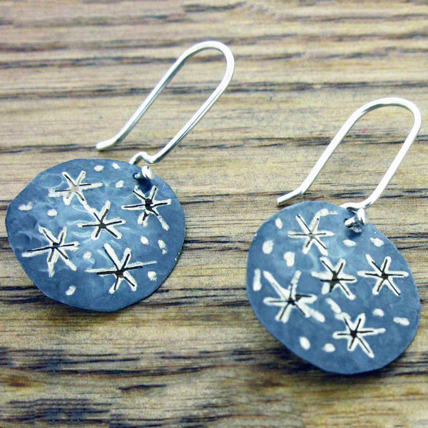 Oxidised silver with stars handmade earrings