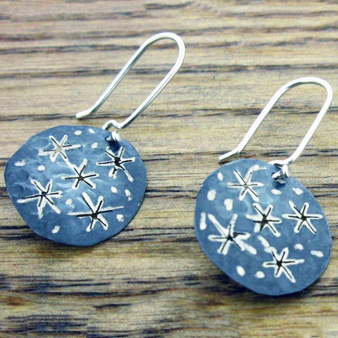Oxidised silver with stars handmade earrings