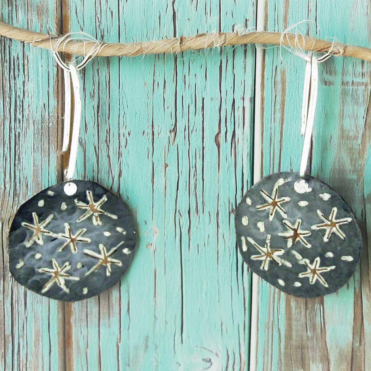 Gold star oxidised handmade silver earrings Main image