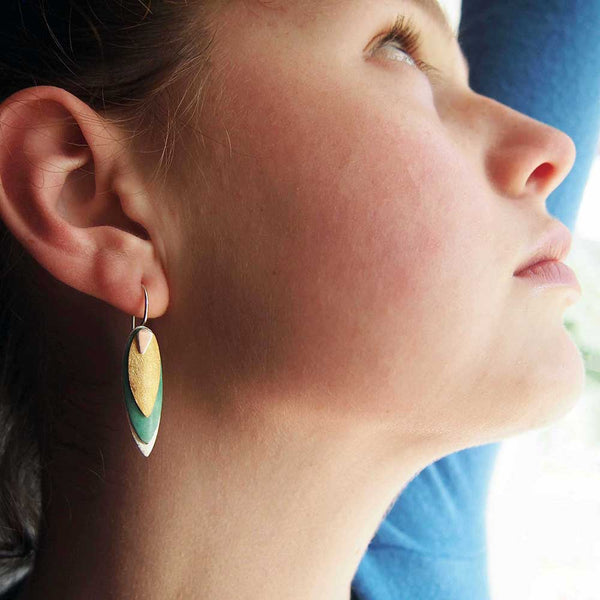 Unusual silver Patina leaf earrings