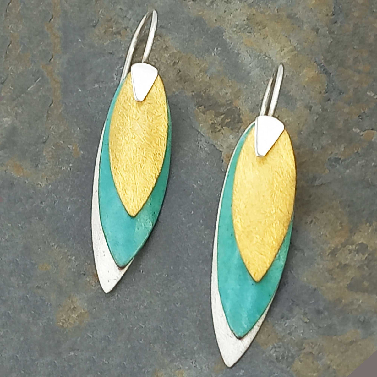 Textured Leaves Silver Earrings