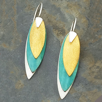 Textured Leaves Silver Earrings (623)