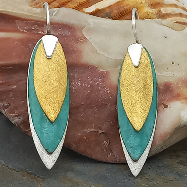 Textured leaf handmade silver earrings