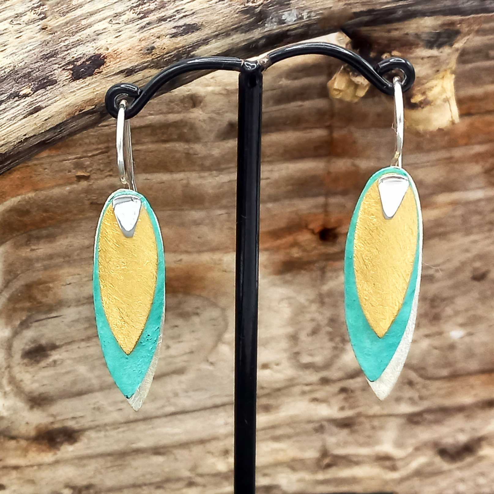 Textured Leaves Silver Earrings (623) Secondary image