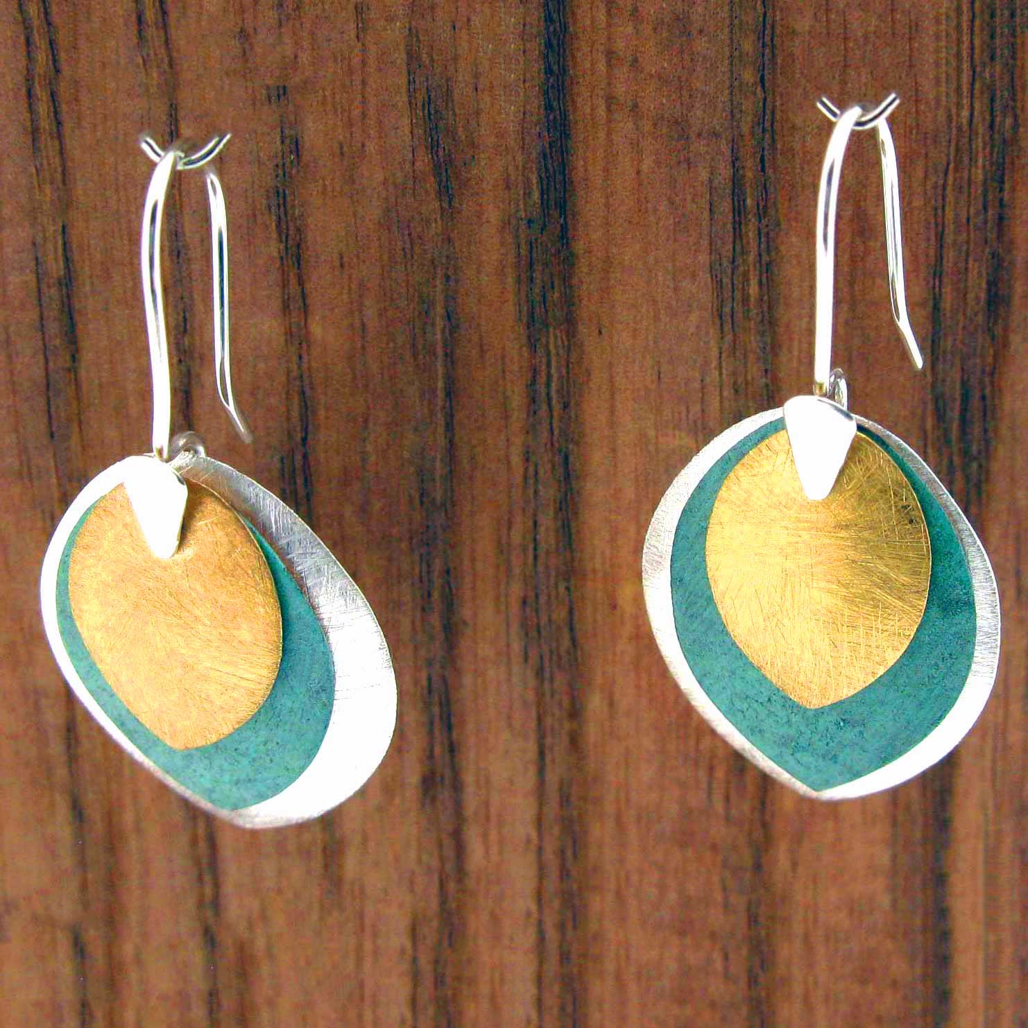 Layered brushed silver patina earrings