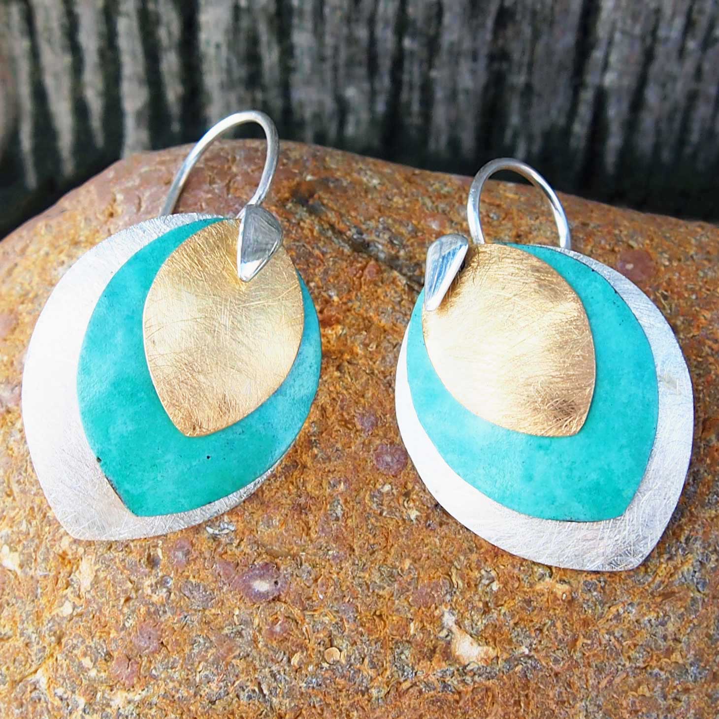 Wide Textured Leaves Silver Earrings (624) Secondary image