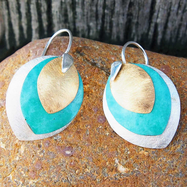 Unusual layered silver earrings