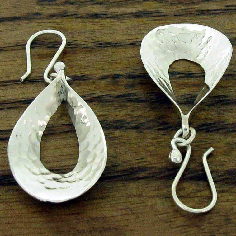 Teardrop Beaten Silver Earrings