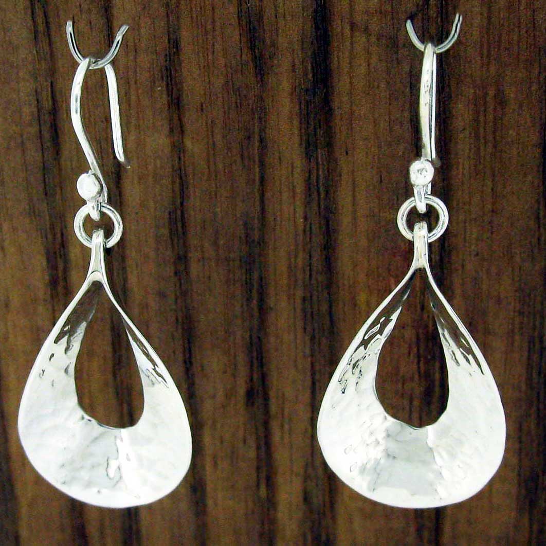 Beaten Teardrop Silver Earrings