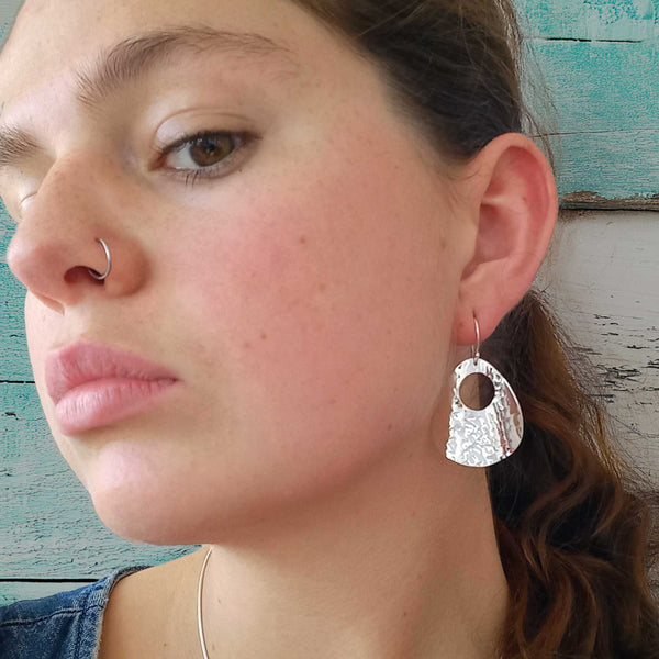 Statement beaten silver Mexican earrings