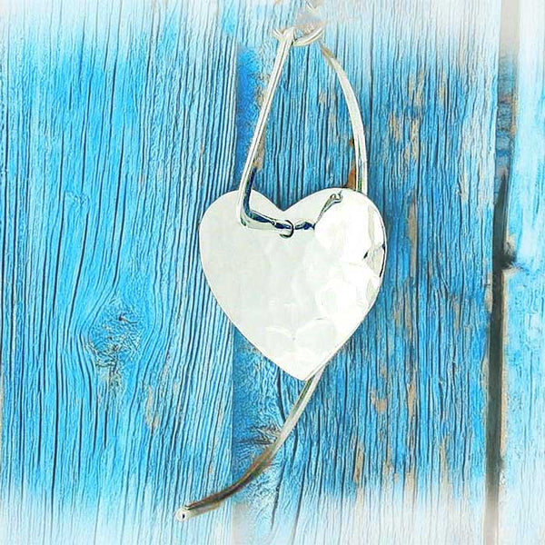 Long Hammered Silver Heart Earrings (678)