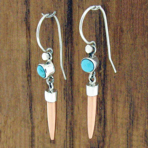 Sterling silver unusual earrings with copper turquoise