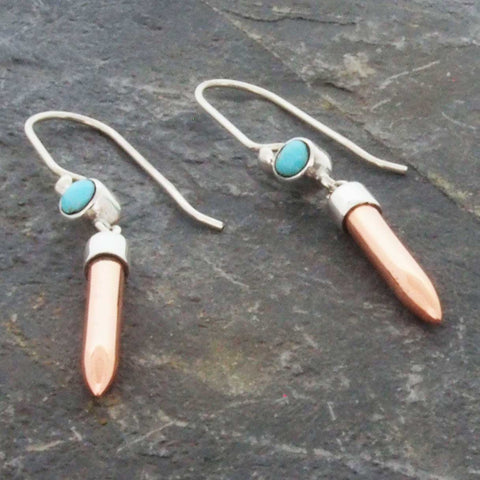 Copper needle earrings with turquoise