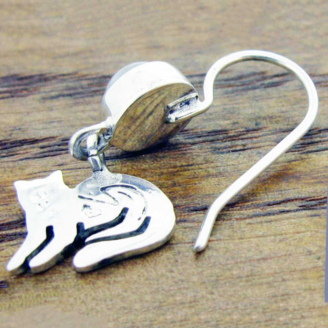 Cat with Moonstone Silver Earrings (682)