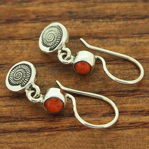 Unusual Ammonite Sponge Coral Silver Earrings