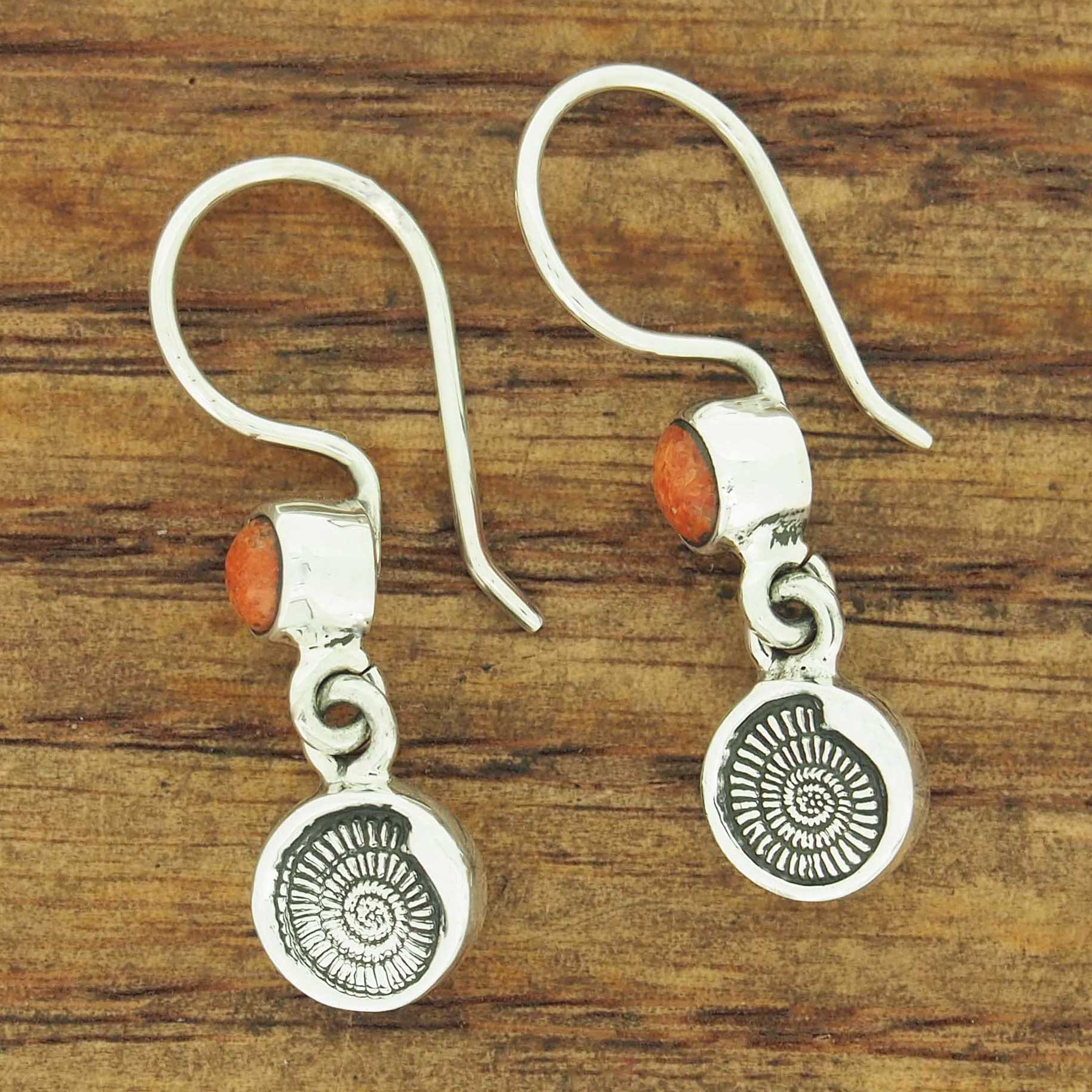 Handmade Ammonite Sterling Silver Earrings