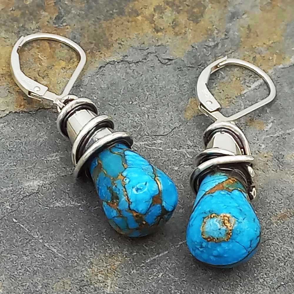 Turquoise with Bronze Alambres Silver Earrings Main image