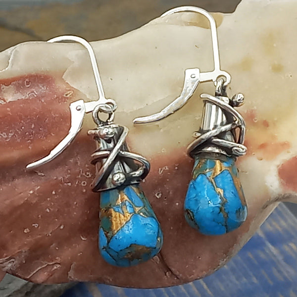 Handmade sterling silver earrings with turquoise with bronze