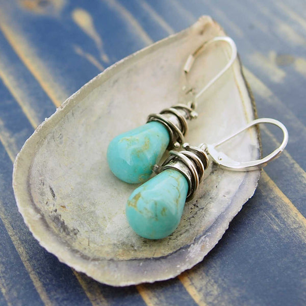 Handmade unusual silver turquoise earrings