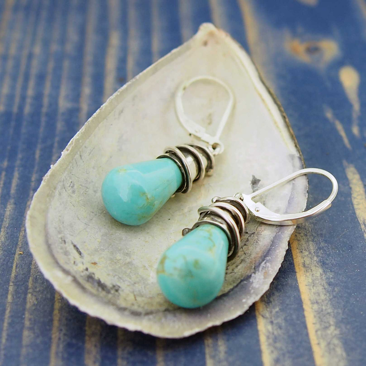 Turquoise Alambres Silver Earrings  Main image