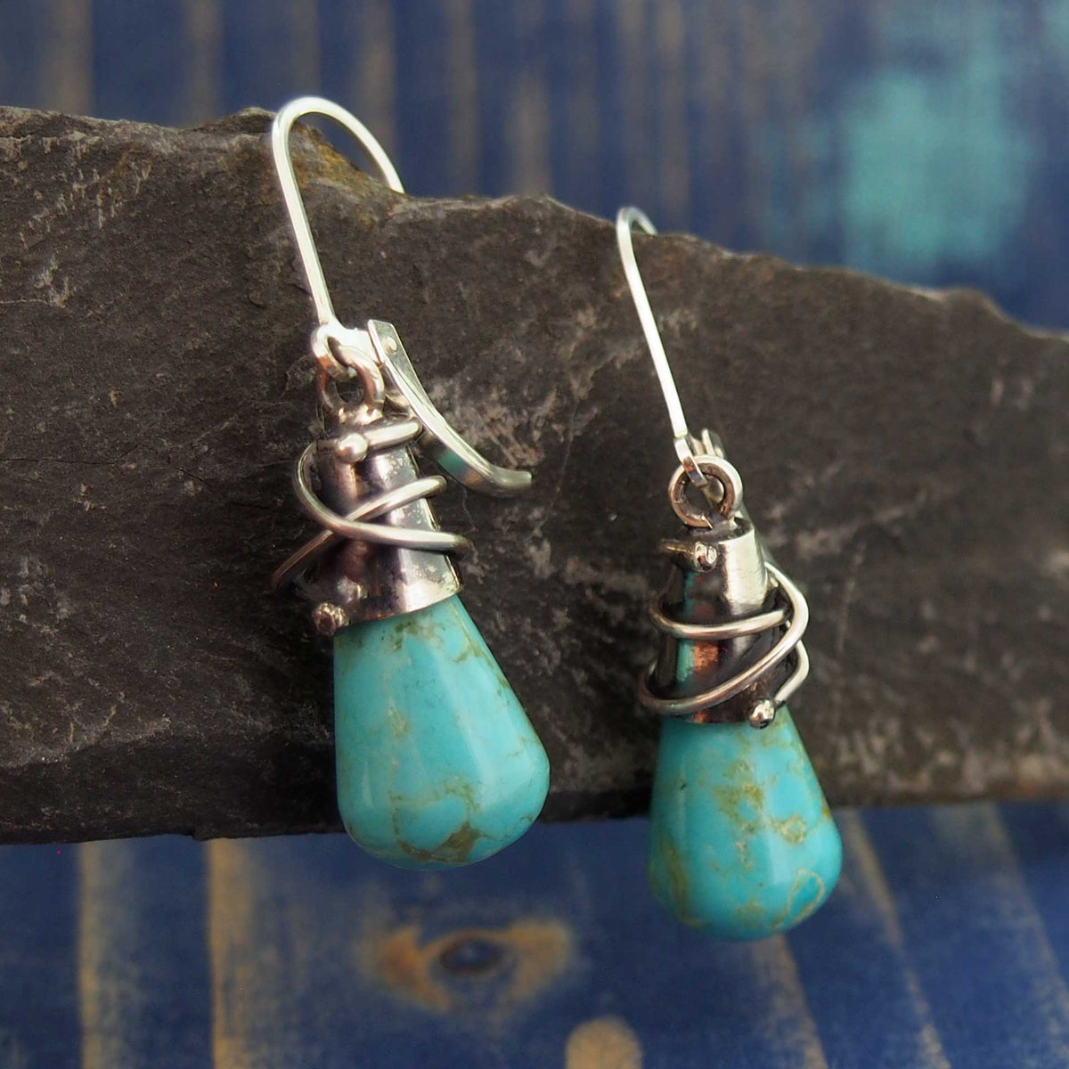 Handmade silver turquoise drop earrings