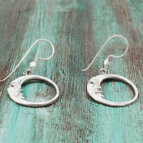 Man in the Moon Silver Earrings