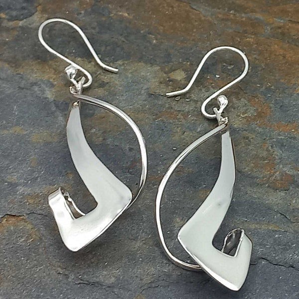 Statement Silver Drop Twist Earrings