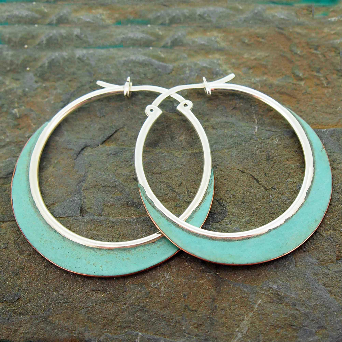 Patina Turquoise Sterling Silver Hoops