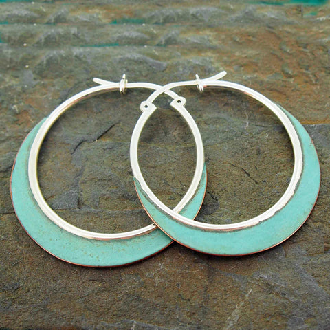 Patina Turquoise Sterling Silver Hoops