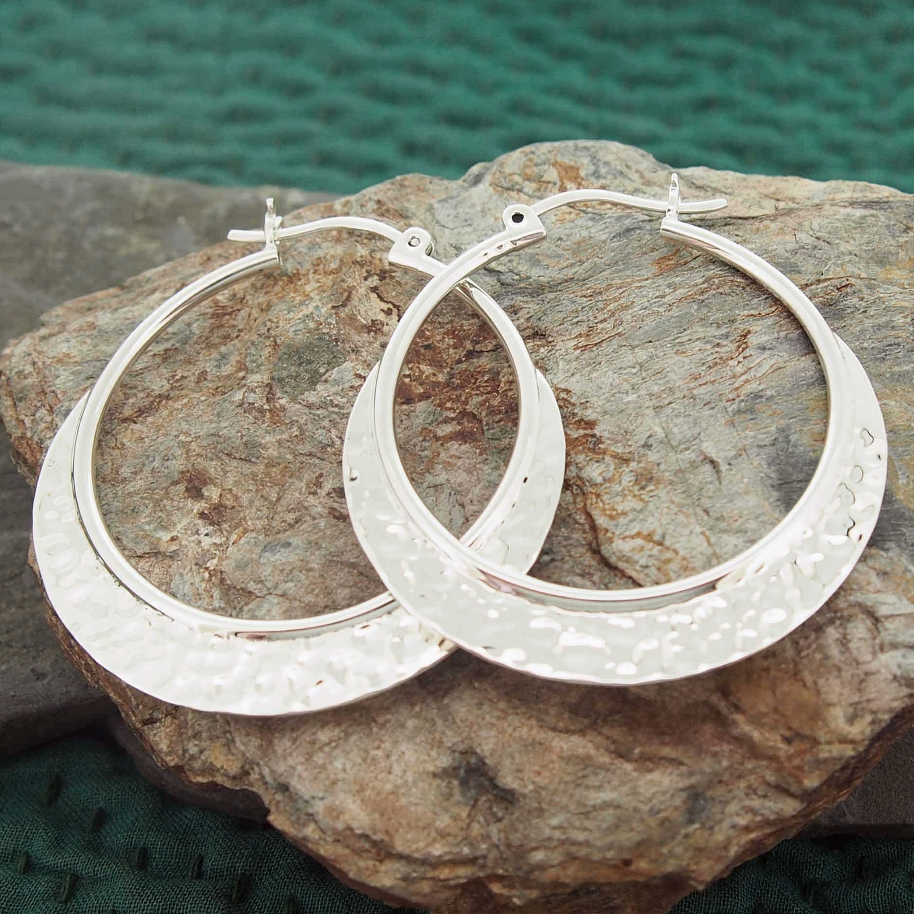 Hammered Hoop Silver Earrings (725) Secondary image