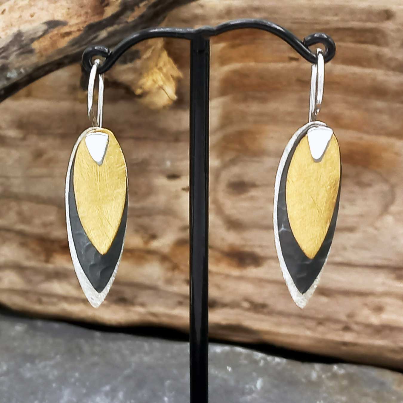Oxidised silver gold leaf handmade earrings