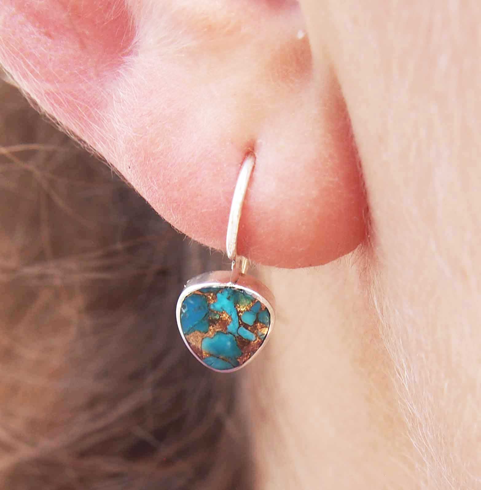 Turquoise Bronze Silver Drop Earrings (737) Secondary image