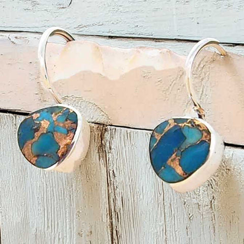 Turquoise Bronze Silver Drop Earrings