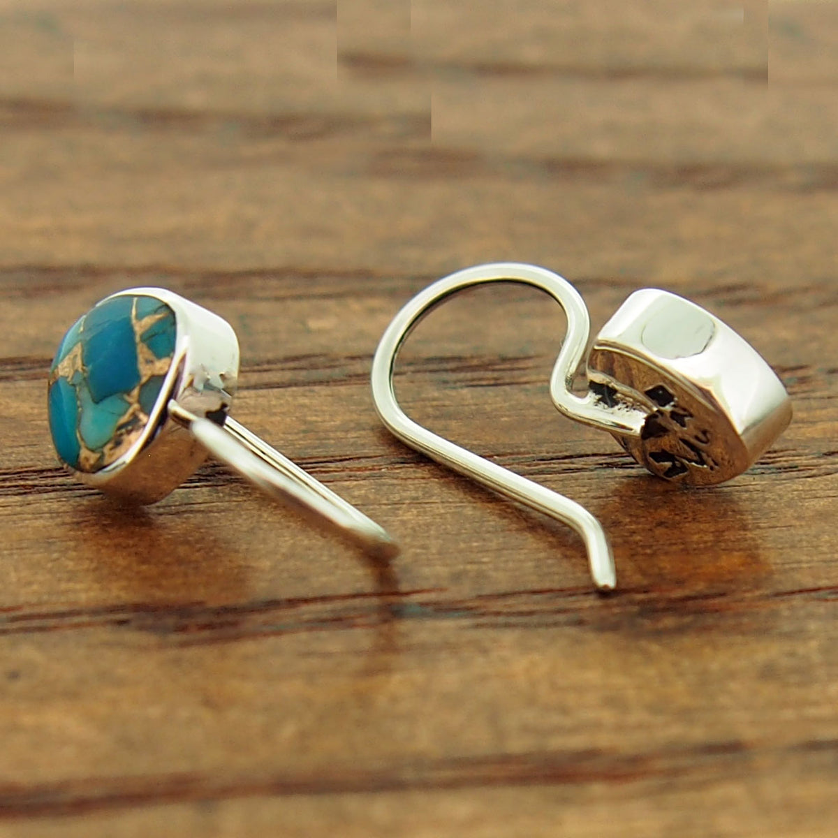 Dainty turquoise silver drop earrings