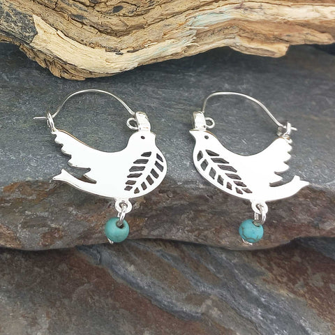Bird Silver Earrings with Turquoise (741)
