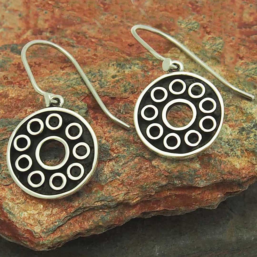 Oxidised handamde silver circle earrings