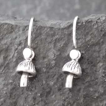 Unusual Mushroom silver dainty earrings