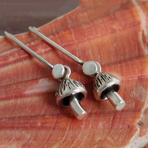 Mushroom Silver Drop Earrings