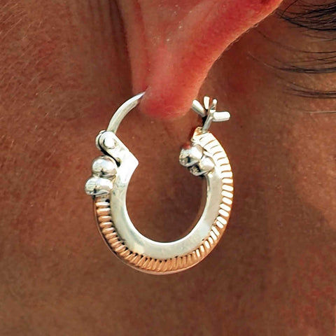 unusual copper silver hoop earrings
