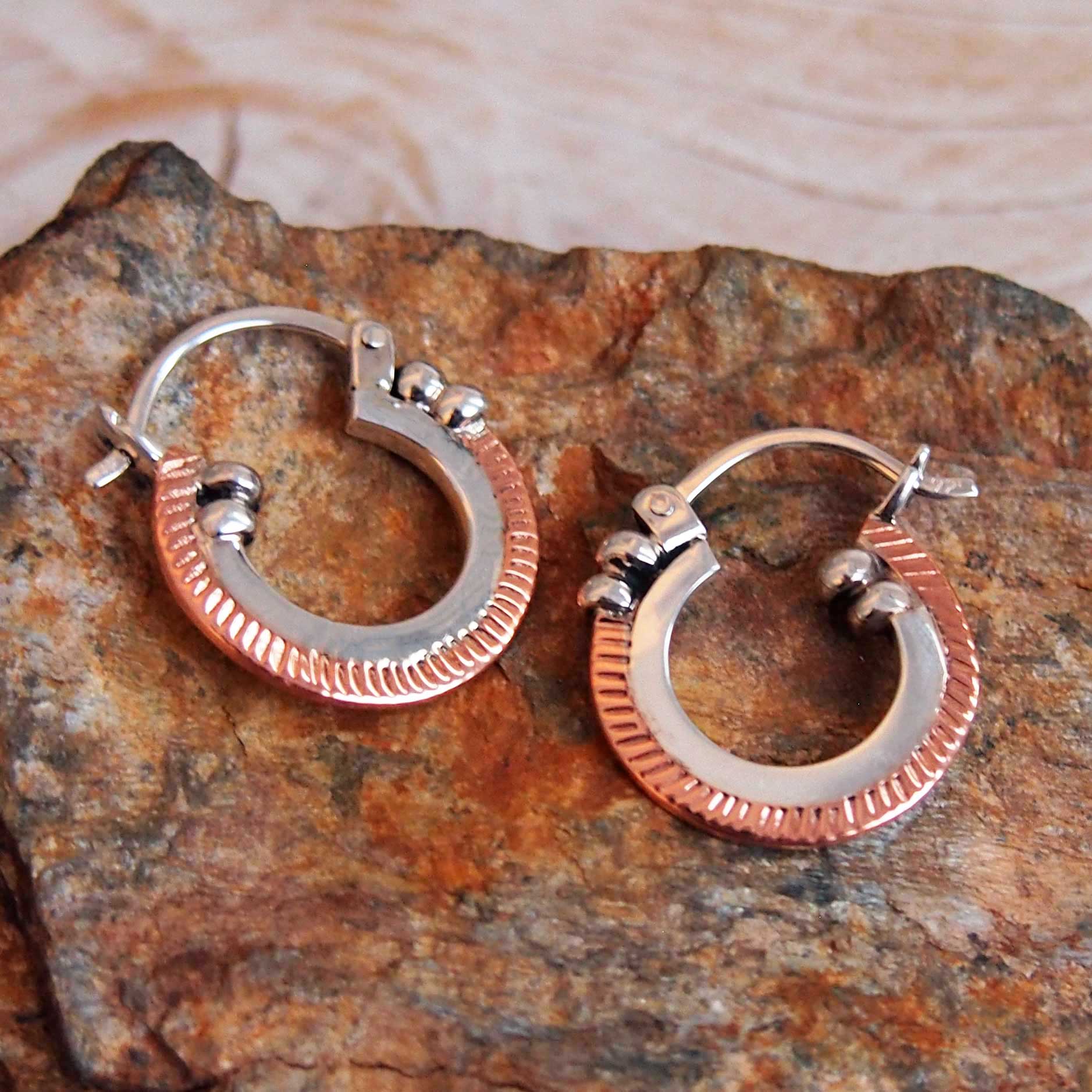 Copper Trimmed Silver Hoop Earrings (756) Secondary image