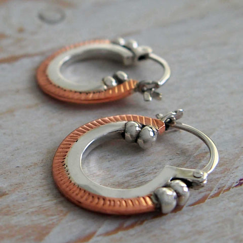 Handmade Textured silver copper hoop