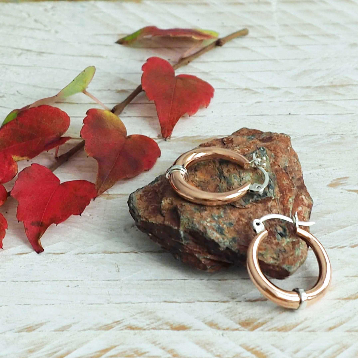 Handmade copper silver hoop earrings