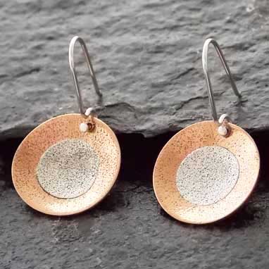 Handmade silver copper circle earrings