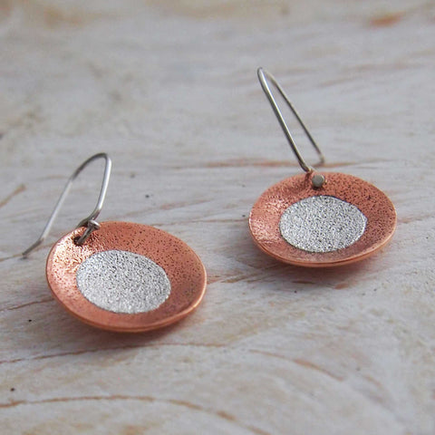 Brushed silver copper drop earrings