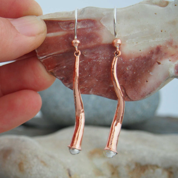 Copper Horn ball mexican silver earrings